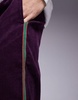 ASOS DESIGN pull on pants in purple corduroy with stripe detail