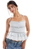 Miss Selfridge cotton eyelet pintuck cami top in blue