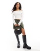 Bershka ribbed bardot top in ecru