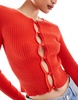 Brave Soul ribbed knit button down cardigan in red