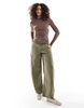 Bershka ruched side long sleeve T-shirt in brown