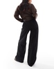 Bershka Petite high waist wide leg jeans in black