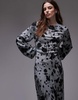 Topshop balloon sleeve maxi dress in gray abstract floral
