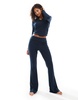 ASOS DESIGN mix & match rib and velvet trim fold over pants in navy