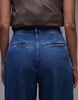 ARKET super soft denim wide leg pants with tailored waistband and pleat front in mid wash blue