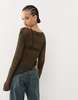 Edikted asymmetric open knit top in olive