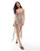 Bershka contrast plaid and floral maxi dress in neutral