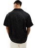 ASOS DESIGN short sleeve relaxed deep revere collar satin shirt in black