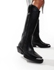 ASOS DESIGN Celeste flat western knee boots in black