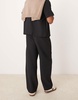 Bershka wide leg plisse pants in black - part of a set