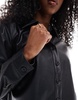 ASOS DESIGN spliced volume leather look shirt in black