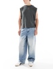 Bershka super baggy jeans with back embroidery in blue