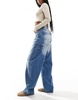 Bershka adjustable waist carpenter jeans in light wash blue