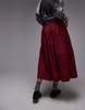 Topshop crinkle cotton laundered full skirt in burgundy