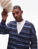 Topman oversized cardigan in abstract pattern in blue