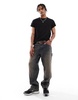 Bershka linen look t-shirt in black