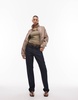 ARKET sheer jersey long sleeve top with button placket in khaki green