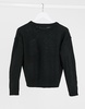 Brave Soul Petite grunge crew neck sweater in black