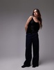 Topshop double strap satin camisole top with ruffle in black