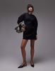 Topshop poplin barrel sleeve cinch dress in black