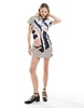 ASOS DESIGN mini shirt dress with ruching detail in cut up multi stripe