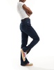 Blank NYC straight leg jeans with slit hem in darkwash blue