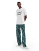 ASOS DESIGN pajama set with Forever Blessed graphics in dark green