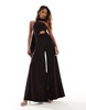 ASOS DESIGN wide leg jumpsuit with double trim and long neck tie in chocolate