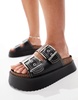 ASOS DESIGN Firecracker double strap footbed flat sandals in black