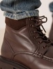 ASOS DESIGN lace up boots in brown leather with apron toe