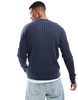 ASOS DESIGN relaxed washed knit cable knit sweater in navy