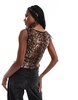 ASOS DESIGN shirred slash neck tank in leopard print