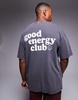 ADPT oversized washed good energy back print T-shirt in dark gray