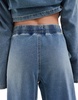 ASOS DESIGN denim jersey wide leg pants in midwash blue - part of a set