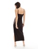 Bershka square neck ruched sides maxi dress in brown