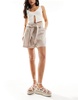 & Other Stories linen high rise belted shorts in brown