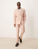 ASOS DESIGN double breasted slim suit jacket with linen in dusty pink