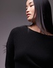 ARKET knitted rib midaxi dress with twisted drape detail in black