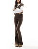 Bershka fold over waistband flared pants in brown