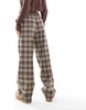 Bershka button front pull on wide leg pants in brown plaid