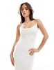 Bershka cowl neck lace overlay maxi dress in white
