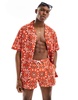 ASOS DESIGN relaxed camp collar shirt with bandana print in red - part of a set