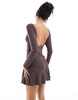 Miss Selfridge mixed texture long sleeve scoop back dress in chocolate