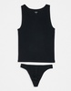 ASOS DESIGN rib thong and vest set in black