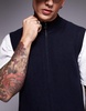 ASOS DESIGN knitted zip thru tank with funnel neck in navy