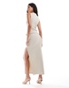 ASOS DESIGN ribbed maxi skirt with side slit in stone - part of a set