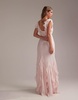 ASOS DESIGN Bridesmaids flutter sleeve bias maxi dress with flare frill hem in soft pink