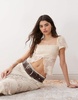 Reclaimed Vintage split front lace top with bow details in ivory