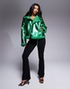 Amy Lynn aviator jacket in metallic emerald green