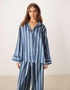 ASOS DESIGN oversized satin stripe shirt and pants pajama set in blue stripe
